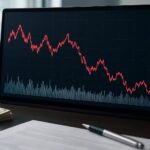 A digital chart displaying a fluctuating stock market trend with a focus on volatility.